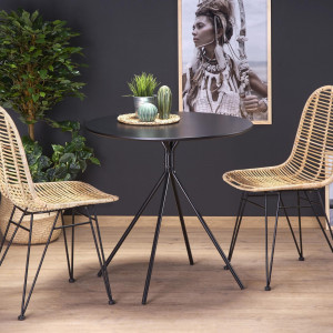 MASA LIVING FONDI, NEAGRA, 80 CM, BLAT DIN MDF LACUIT SI PICIOARE DIN METAL, STIL MODERN - Img 2