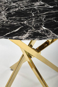 MASA LIVING RAYMOND 2, EFECT DE MARMURA NEAGRA/AURIU, 100 CM, BLAT DIN STICLA SI PICIOARE DIN METAL, STIL MODERN - Img 8