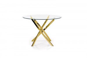 MASA LIVING RAYMOND, TRANSPARENT/AURIU, 100 CM, BLAT DIN STICLA SI PICIOARE DIN METAL, STIL MODERN, HALMAR - Img 7