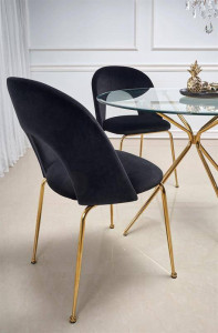 MASA LIVING RONDO, TRANSPARENT/AURIU, 110 CM, BLAT DIN STICLA SI PICIOARE DIN METAL, STIL MODERN, HALMAR - Img 8