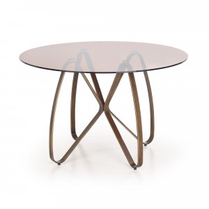 MASA LIVING STIL LUNGO, TRANSPARENT/AURIU ANTICHIZAT, 120 CM, BLAT DIN STICLA SI PICIOARE DIN METAL, STIL MODERN - Img 2