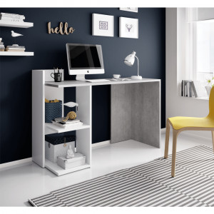 Masă PC, beton/alb mat, ANDREO, 0000269191
