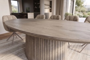 MASA SUFRAGERIE OVALA ART DECO 220CM, REALIZATA DIN LEMN DE MANGO, CULOARE GRI FUMURIU, INVICTA INTERIOR - Img 3