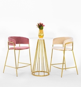 MASUTA DE BAR GLAM 60, AURIU/ALB MAT, CONFECTIONATA DIN MDF SI METAL, STIL MODERN - Img 1