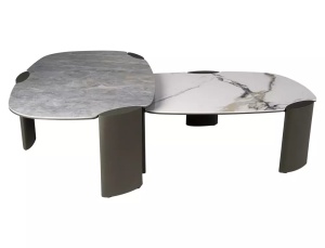 MASUTA DE CAFEA ADORO B, 105CM, ALB LUCIOS/CUPRU, BLAT DIN MDF, CERAMICA SI METAL, STIL MODERN - Img 6
