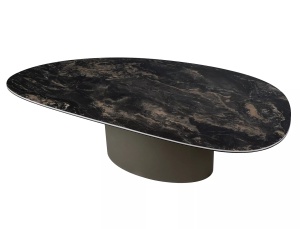 MASUTA DE CAFEA BELLO A, 120CM, NEGRU LUCIOS/CUPRU, BLAT DIN STICLA, CERAMICA SI METAL, STIL MODERN - Img 6