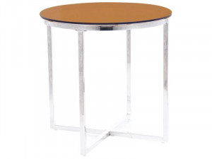 MASUTA DE CAFEA CRYSTAL B, 55 CM, CHIHLIMBAR/CROM, BLAT DIN STICLA SECURIZATA SI CADRU DIN METAL, STIL MODERN - Img 1
