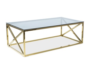 MASUTA DE CAFEA ELISE A, 120 CM, FUMURIU/AURIU, BLAT DIN STICLA SECURIZATA SI CADRU DIN METAL, STIL MODERN