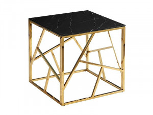 MASUTA DE CAFEA ESCADA B II, 55 CM, EFECT DE MARMURA NEAGRA/AURIU, BLAT DIN STICLA SECURIZATA SI CADRU DIN METAL, STIL MODERN - Img 1