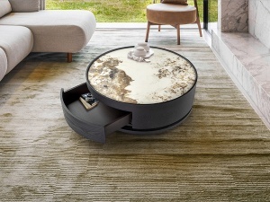 MASUTA DE CAFEA ROTATIVA IZA 80CM, REALIZATA DIN MDF SI CERAMICA, FINISAJ MARMURA, STIL MODERN - Img 4