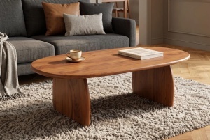 MASUTA DE CAFEA SCULPTURA 110CM, REALIZATA DIN LEMN MASIV DE SALCAM, DE CULOARE MARO - Img 4