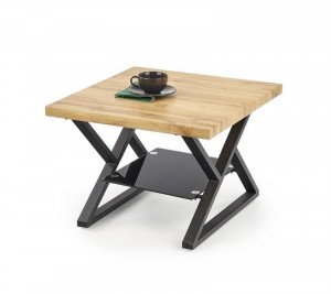 MASUTA DE CAFEA XENA KWADRAT, NATURAL/NEGRU, DIN MDF FURNIRUIT, STICLA SI METAL, STIL MODERN