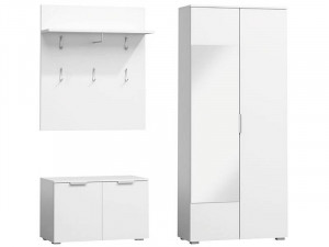 Mobilier hol P-005, alb mat, din lemn laminat si oglinda, stil modern, SIGNAL