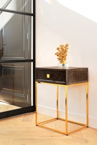 NOPTIERA BLACKBONE, NEGRU RUSTIC/AURIU, DIN FURNIR DE STEJAR SI METAL, RICHMOND INTERIORS - Img 2