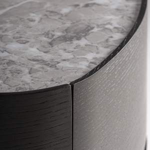 NOPTIERA MODERNA ISOLA 55CM, REALIZATA DIN LEMN, FURNIR DE NUC SI CERAMICA, CULOARE NUC/MARMURA, REALIZATA MANUAL - Img 3