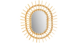 OGLINDA BAIE REA BOHO QDJ5749, 57CM, NATURAL, DIN STICLA SI LEMN, CALITATE SUPERIOARA