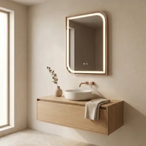OGLINDA PENTRU BAIE, CU LED, ZONE 70X50 CM, AURIU ROSE PERIAT, CALITATE SUPERIOARA - Img 6