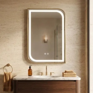 OGLINDA PENTRU BAIE , CU LED ZONE 80X60 GOLD BRUSH, CALITATE SUPERIOARA - Img 3
