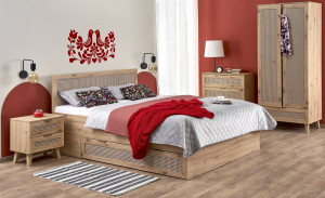 PAT BORNEO, CU SPATIU DE DEPOZITARE, 160X200 CM, STEJAR ARTISAN/NEGRU, DIN PAL LAMINAT, MDF SI POLIPROPILENA, STIL MODERN