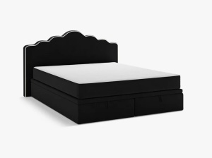 PAT CONTINENTAL TAPITAT DREAM, 180X200, NEGRU FILDES, SOMIERA RABATABILA, CU TAPITERIE DIN CATIFEA MAGIC, MICADONI - Img 3