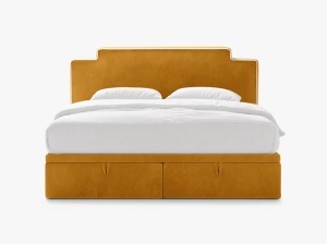 PAT CONTINENTAL TAPITAT PRINCESS, 200X200, GALBEN MUSTAR, SOMIERA RABATABILA, CU TAPITERIE DIN CATIFEA MAGIC VELVET, MICADONI - Img 2