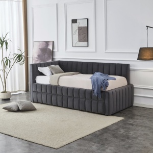 PAT DIVAN DERBY, GRI, CU LOC SUPLIMENTAR, CONFECTIONAT CU TAPITERIE DIN CATIFEA, STIL MODERN