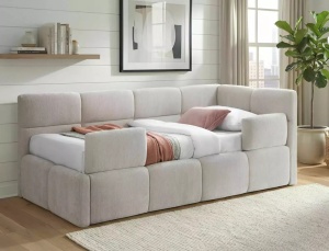 PAT DIVAN STIL EMMA, CU SOMIERA RABATABILA, 90X200 CM, BEJ RAVEN 24, TAPITERIE DIN TEXTIL RAVEN, STIL MODERN