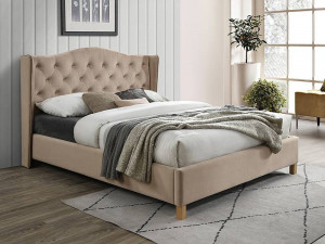 PAT DORMITOR ASPEN, 160 CM, BEJ BLUVEL 28, TAPITERIE DIN CATIFEA, STIL MODERN