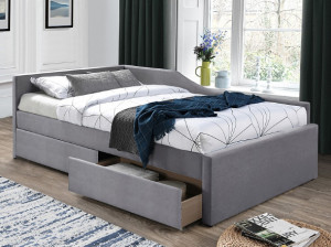 PAT DORMITOR ELIOT, CU SERTARE, 120 CM, GRI TAP 142, TAPITERIE DIN CATIFEA, STIL MODERN