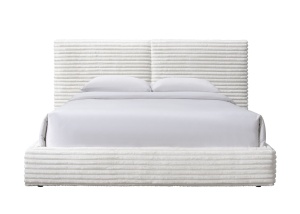 PAT DORMITOR MADERA CREM, 160X200 CM, DIN LEMN MASIV SI TEXTIL, STIL MODERN - Img 3