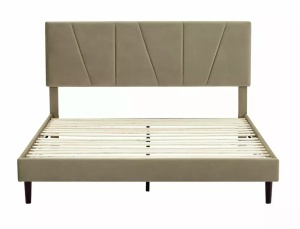 PAT DORMITOR SAVANA, 160 CM, BEJ BLUVEL 28, TAPITERIE DIN CATIFEA, STIL MODERN - Img 5