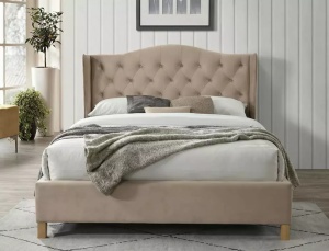 PAT DORMITOR STIL ASPEN, 160 CM, BEJ BLUVEL 28, TAPITERIE DIN CATIFEA, CU SOMIERA INCLUSA, STIL MODERN - Img 3