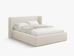 PAT TAPITAT, JOLENE, 160x200, BEJ DESCHIS, SOMIERA RABATABILA, CU TAPITERIE DIN TEXTIL STRUCTURAT WIND, MICADONI