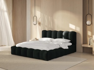 PAT TAPITAT LUPINE, 140X200, NEGRU, SOMIERA RABATABILA, CU TAPITERIE DIN TEXTIL BOUCLE BALOO, MICADONI
