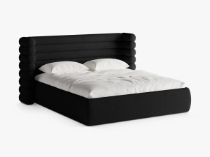 PAT TAPITAT MOUNT, 160X200, NEGRU, SOMIERA RABATABILA, CU TAPITERIE DIN TEXTIL BOUCLE CORAL, MICADONI