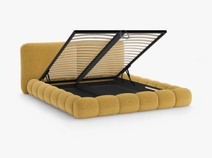 PAT TAPITAT SOLANGE, 180X200, GALBEN MUSTAR, SOMIERA RABATABILA, CU TAPITERIE DIN TEXTIL CHENILLE SILENCIO, MICADONI - Img 4