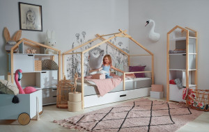 PATUT PENTRU CAMERA COPII TEEPEE ALB/GRI/PIN 90x200 STIL MODERN BA
