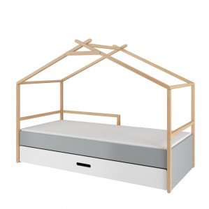 PATUT PENTRU CAMERA COPII TEEPEE ALB/GRI/PIN 90x200 STIL MODERN BA - Img 2