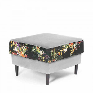 PUF CONFORTABIL MAURICE, GRI/PRINT, STIL MODERN, CONFECTIONAT DIN LEMN DE FAG SI CATIFEA