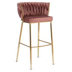 SCAUN BAR, ARTIM MEBLE, REALIZAT DIN CATIFEA SI METAL, CULOARE ROZ/AURIU, STIL MODERN - Img 8