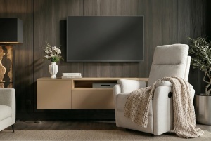 SCAUN CINEMA, HOLLYWOOD, REGLABIL ELECTRIC, REALIZAT DIN MATERIAL TEXTIL DE CULOARE BEJ, INVICTA INTERIOR - Img 5