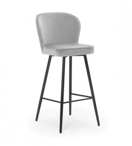SCAUN DE BAR AINE, 70 CM, GRI/NEGRU, TAPITERIE DIN CATIFEA SI PICIOARE DIN METAL, STIL MODERN