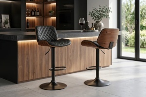 SCAUN DE BAR CHICAGO ROTATIV, DIN METAL, FURNIR SI PIELE ECO, CULOARE MARO/NEGRU, INVICTA INTERIOR - Img 6