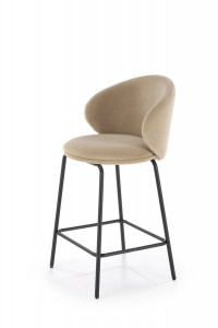 SCAUN DE BAR H121, BEJ/NEGRU, TAPITERIE DIN CATIFEA SI PICIOARE DIN METAL, STIL MODERN