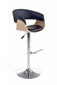 SCAUN DE BAR H45, NEGRU/STEJAR/CROM, TAPITERIE DIN PIELE ECOLOGICA SI LEMN SI PICIOARE DIN METAL, STIL MODERN - Img 4