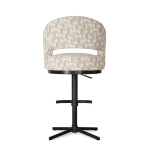 SCAUN DE BAR HAGA CROSS, CONFECTIONAT DIN METAL, SPUMA, ARCURI SI TEXTIL, BEJ/NEGRU, STIL MODERN - Img 4