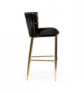 SCAUN DE BAR HORDIA, 60 CM, NEGRU/AURIU, TAPITERIE DIN CATIFEA SI PICIOARE DIN METAL, STIL MODERN - Img 3