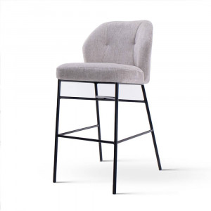 SCAUN DE BAR IRYS, 60 CM, GRI/NEGRU, TAPITERIE DIN STOFA SI PICIOARE DIN METAL, STIL MODERN - Img 1