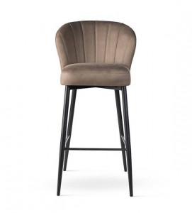 SCAUN DE BAR SHELLY SUPREME, 70 CM, BEJ INCHIS/NEGRU, TAPITERIE DIN CATIFEA SI PICIOARE DIN METAL,STIL MODERN - Img 2