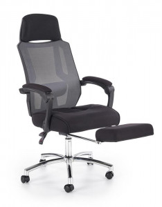 SCAUN DE BIROU FREEMAN, CU SUPORT PENTRU PICIOARE, GRI/NEGRU/CROM, TAPITERIE DIN TEXTIL/PLASA SI METAL, STIL MODERN